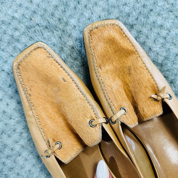 Vintage Y2K Calf Hair Warm Brown Leather Square Toe Mule Heels Franco Sarto - Picture 7 of 7